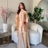 Super Cream Japan Satin With Embroidery Work Salwar Suit