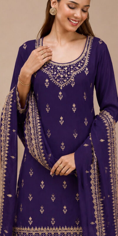 Super Purple Blooming ⁠Georgette Sequins Work Salwar Suit