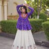 Super Purple Kora Cotton Kutchi Gamthi Work Lehenga Choli
