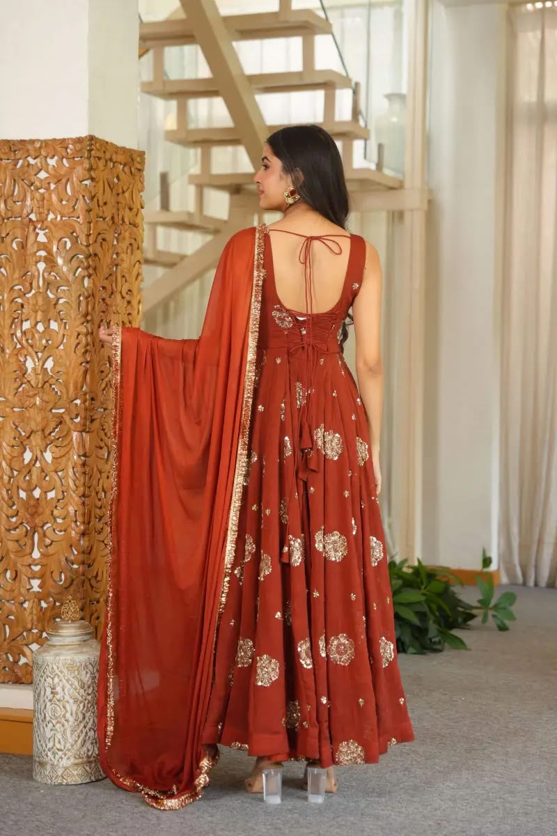 Super Rust Karishma Silk Lace Sequins Work Anarkali Suit