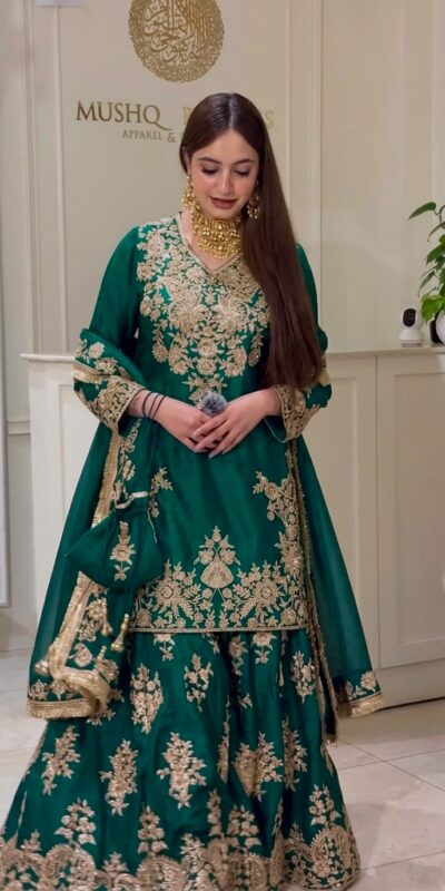 Super Teal Natural Silk Sequins Work Salwar Suit