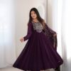 Super Wine Blooming Faux Georgette Embroider Work Anarkali Suit