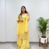 Super Yellow Crunchy Silk Embroidery Work Salwar Suit