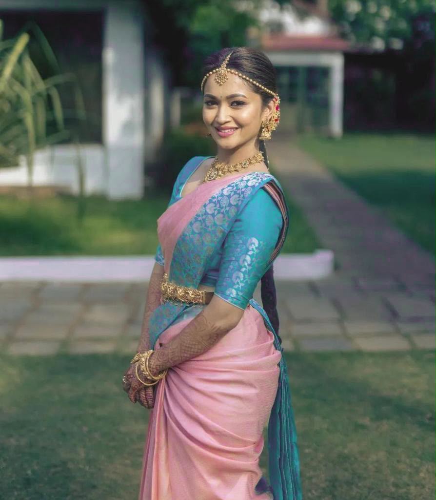 Traditional Peach Soft Lichi Silk Lace Work Saree