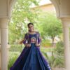 Trendy Navy Blue Rayon Patch Work Work Lehenga Choli