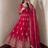 Trendy Red Fendy Silk Embroidery Work Gown