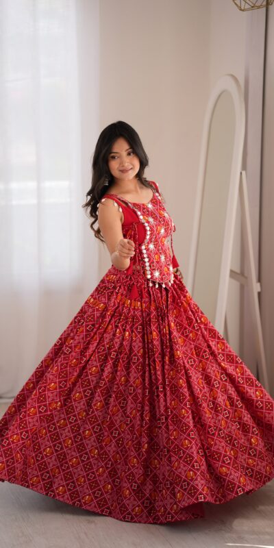 Trendy Red Rayon Digital Print Work Lehenga Choli