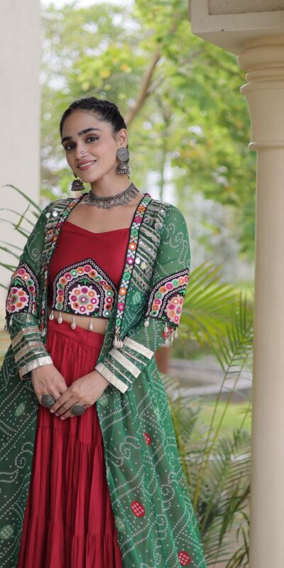Trendy Red Rayon Patch Work Work Lehenga Choli