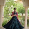 Trendy Teal Rayon Patch Work Work Lehenga Choli