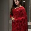 Unique Red Butterfly Net Sequence Work Saree