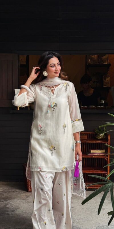 AD 246 White Mul Chanderi Salwar Suit with Embroidery Work & Sequins Work. Festive Deal ₹2899. Delivery 4-6 Working Days. Shop nowp | Jump Suits, Salwar suit, Casual Suits, Creative suits, Designer Suits, Palazzo Suits, Party Wear Suits, Patiala Suits, Straight Suits