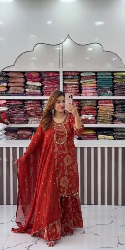 ST 1207 Red Faux Georgette Salwar Suit with Embroidery Work. Available at ₹2949 only. Delivery 4-6 Working Days. Shop now. | Jump Suits, Tops & Bottoms, Track Suits, Salwar suit, Casual Suits, Creative suits, Designer Suits, Palazzo Suits, Party Wear Suits, Patiala Suits, Straight Suits, Trendy Wear