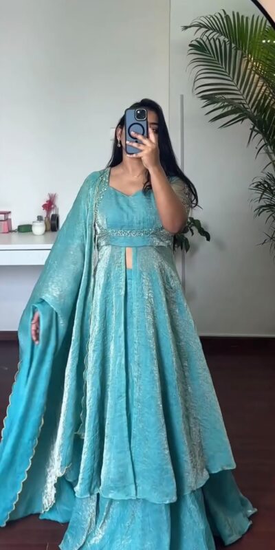 KD 1645 Blue Fendy Silk Gown with Embroidery Work & Sequins Work. Special Price ₹2399. Delivery 4-6 Working Days. Shop now. | Gowns, Bollywood Gowns, Creative Gowns, Designer Gowns, Embroidered Gowns, Party Wear Gowns