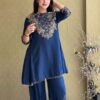 ST 1206 Navy Blue Malay Crepe Kurti with Embroidery Work & Bead Work. Available at ₹2199 only. Delivery 4-6 Working Days. Shop now. | Kurti, Bollywood Kurti, Creative Kurtis, Designer Kurti, Party Wear Kurti, Selfie Kurti
