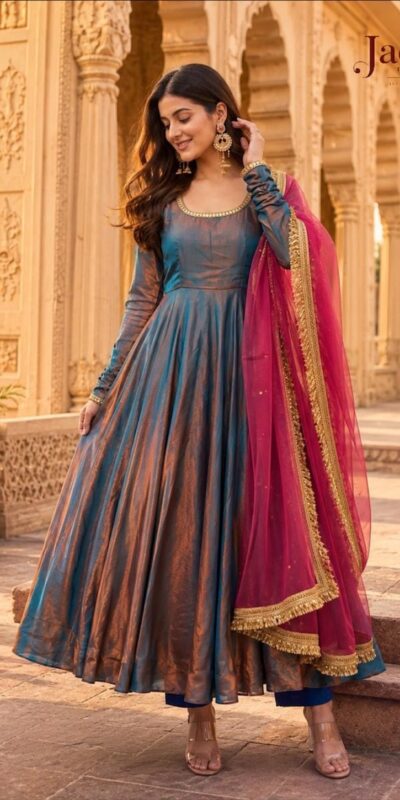 ZD 1002 Teal Fendy Silk Gown with Embroidery Work & Sequins Work. Special Price ₹2199. Delivery 4-6 Working Days. Shop now. | Gowns, Bollywood Gowns, Creative Gowns, Designer Gowns, Embroidered Gowns, Party Wear Gowns