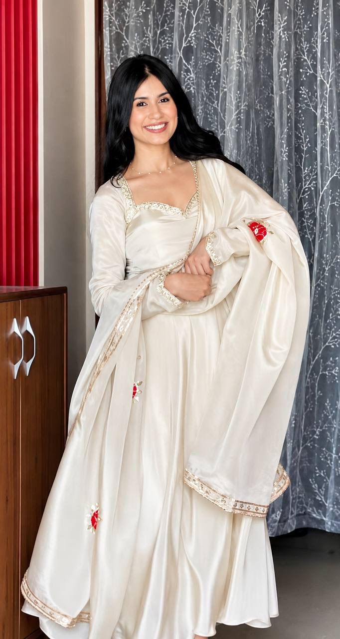 SSR 551 White Upada Silk Gown Perfect for Wedding, Party, Onam, Housewarming, Durga Puja –. Grab it for ₹2399. Delivery 4-6 Working Days. Shop now. | Gowns, Bollywood Gowns, Creative Gowns, Designer Gowns, Embroidered Gowns, Party Wear Gowns