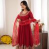 Glowing Maroon Doremon Crush Sequence Work Gown