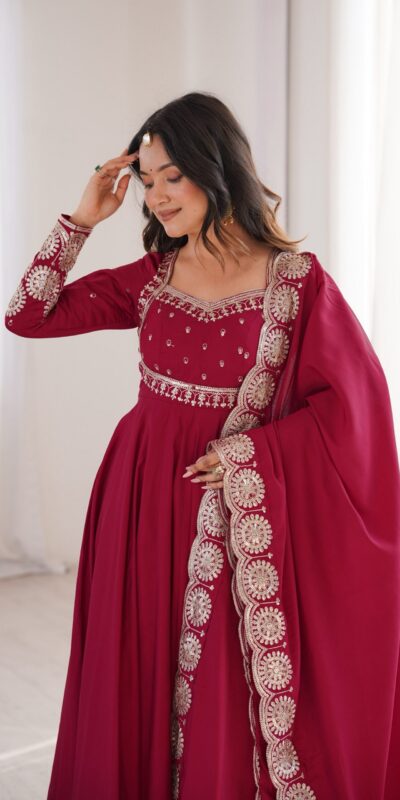 ZF 5026  Maroon Colour Roman Silk Salwar Suit with Embroidery Work. Best Price ₹2399. Delivery 4-6 Working Days. Online Shop now. | Anarkali Suits, Bollywood Anarkali, Creative-Anarkali, Designer Anarkali, Embroidered Anarkali, Party Wear Anarkali