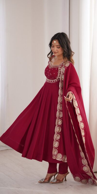 ZF 5026  Maroon Colour Roman Silk Salwar Suit with Embroidery Work. Best Price ₹2399. Delivery 4-6 Working Days. Online Shop now. | Anarkali Suits, Bollywood Anarkali, Creative-Anarkali, Designer Anarkali, Embroidered Anarkali, Party Wear Anarkali