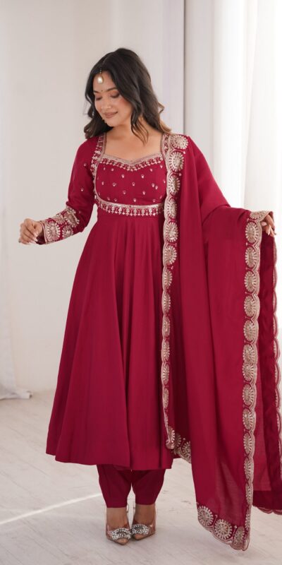 ZF 5026  Maroon Colour Roman Silk Salwar Suit with Embroidery Work. Best Price ₹2399. Delivery 4-6 Working Days. Online Shop now. | Anarkali Suits, Bollywood Anarkali, Creative-Anarkali, Designer Anarkali, Embroidered Anarkali, Party Wear Anarkali