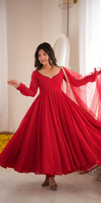 SRK 5355 Red Doremon Crush Gown with Lace Work & Mirror Work. Exclusive Offer ₹2099. Delivery 4-6 Working Days. Shop now. | Gowns, Bollywood Gowns, Creative Gowns, Designer Gowns, Embroidered Gowns, Party Wear Gowns