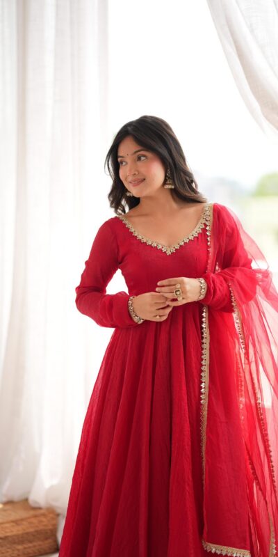 SRK 5355 Red Doremon Crush Gown with Lace Work & Mirror Work. Exclusive Offer ₹2099. Delivery 4-6 Working Days. Shop now. | Gowns, Bollywood Gowns, Creative Gowns, Designer Gowns, Embroidered Gowns, Party Wear Gowns