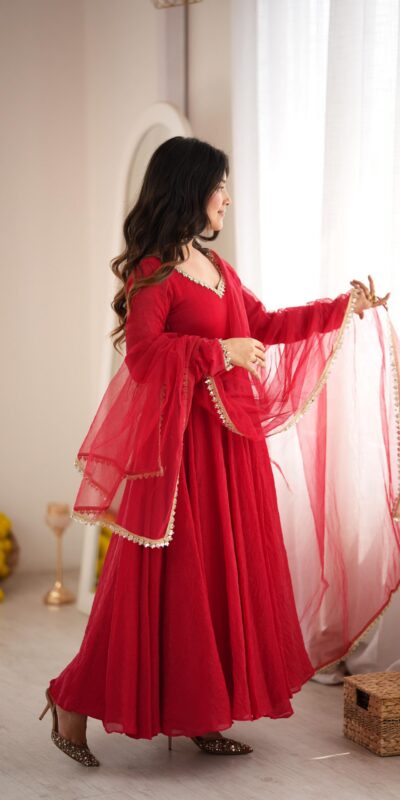 SRK 5355 Red Doremon Crush Gown with Lace Work & Mirror Work. Exclusive Offer ₹2099. Delivery 4-6 Working Days. Shop now. | Gowns, Bollywood Gowns, Creative Gowns, Designer Gowns, Embroidered Gowns, Party Wear Gowns