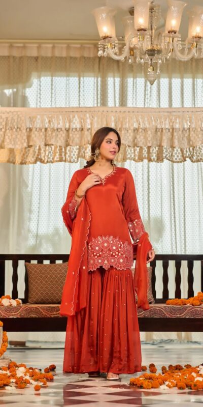 ZB 5079 Rust Chinon Silk Salwar Suit with Embroidery Work & Sequins Work. Get it for ₹2199. Delivery 4-6 Working Days. Shop now. | Jump Suits, Salwar suit, Casual Suits, Creative suits, Designer Suits, Palazzo Suits, Party Wear Suits, Patiala Suits, Straight Suits