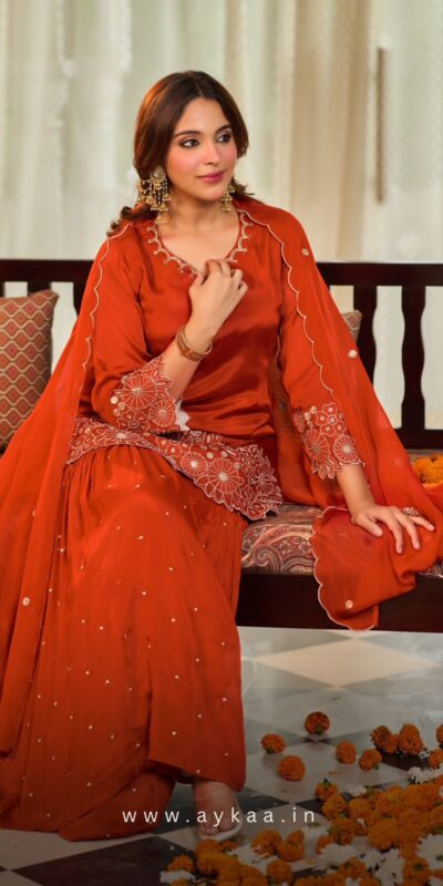 ZB 5079 Rust Chinon Silk Salwar Suit with Embroidery Work & Sequins Work. Get it for ₹2199. Delivery 4-6 Working Days. Shop now. | Jump Suits, Salwar suit, Casual Suits, Creative suits, Designer Suits, Palazzo Suits, Party Wear Suits, Patiala Suits, Straight Suits