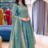 Glowing Teal Fendy Silk Sequins Work Gown