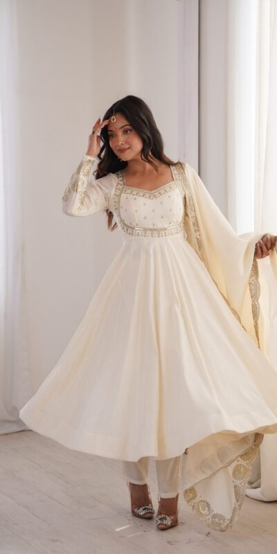 ZF 5026 White Colour Roman Silk Salwar Suit with Embroidery Work. Best Price ₹2399. Delivery 4-6 Working Days. Online Shop now. | Anarkali Suits, Bollywood Anarkali, Creative-Anarkali, Designer Anarkali, Embroidered Anarkali, Party Wear Anarkali