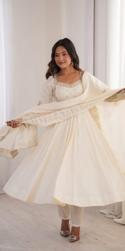 ZF 5026  White Colour Roman Silk Salwar Suit with Embroidery Work. Best Price ₹2399. Delivery 4-6 Working Days. Online Shop now. | Anarkali Suits, Bollywood Anarkali, Creative-Anarkali, Designer Anarkali, Embroidered Anarkali, Party Wear Anarkali