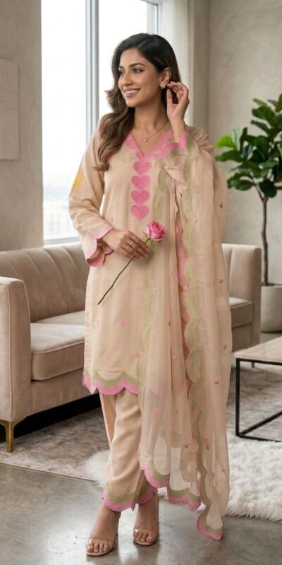 BE 490 Chiku Mul Chanderi Salwar Suit with Embroidery Work & Sequins Work. Festive Deal ₹2399. Delivery 4-6 Working Days. Shop nowp | Jump Suits, Salwar suit, Casual Suits, Creative suits, Designer Suits, Palazzo Suits, Party Wear Suits, Patiala Suits, Straight Suits