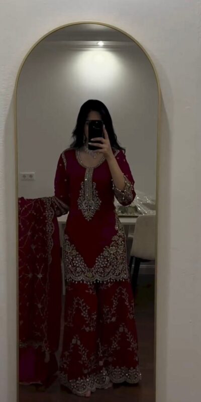 ZSR 3187 Maroon Faux Georgette Salwar Suit with Mirror Work & Embroidery Work. Get it for ₹2349. Delivery 4-6 Working Days. Shop now. | Jump Suits, Salwar suit, Casual Suits, Creative suits, Designer Suits, Palazzo Suits, Party Wear Suits, Patiala Suits, Straight Suits