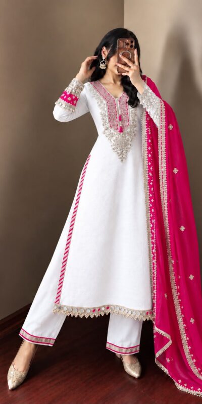 ZSR 3190 White Color Chinon Silk Embroidery Work Salwar Suit . Get it for ₹2349. Delivery 4-6 Working Days. Online Shop now. | Jump Suits, Salwar suit, Casual Suits, Creative suits, Designer Suits, Palazzo Suits, Party Wear Suits, Patiala Suits, Straight Suits
