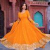 SP 23 Yellow Faux Georgette Gown with Mirror Work & Embroidery Work. Get it for ₹2299. Delivery 4-6 Working Days. Online Shop now. | Gowns, Bollywood Gowns, Creative Gowns, Designer Gowns, Embroidered Gowns, Party Wear Gowns