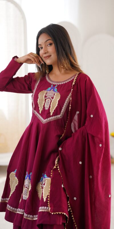 NSR 916 Maroon Roman Silk Salwar Suit with Sequins Work & Embroidery Work. Available at ₹2399 only. Delivery 4-6 Working Days. Shop now. | Jump Suits, Salwar suit, Casual Suits, Creative suits, Designer Suits, Palazzo Suits, Party Wear Suits, Patiala Suits, Straight Suits