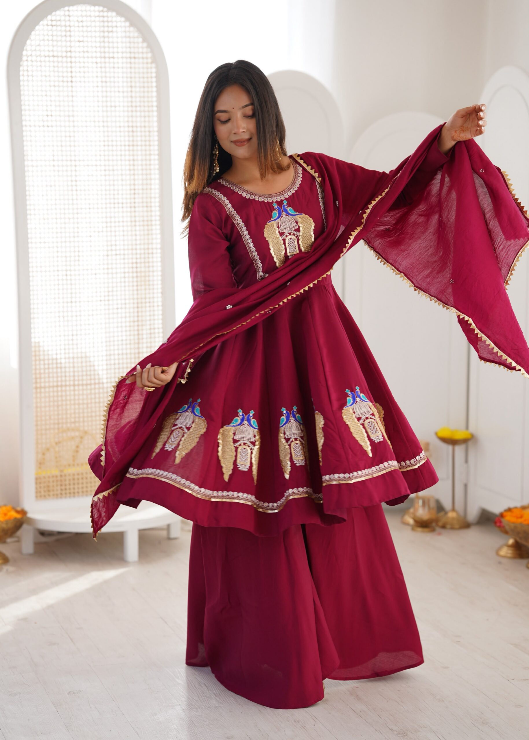 NSR 916 Maroon Roman Silk Salwar Suit with Sequins Work & Embroidery Work. Available at ₹2399 only. Delivery 4-6 Working Days. Shop now. | Jump Suits, Salwar suit, Casual Suits, Creative suits, Designer Suits, Palazzo Suits, Party Wear Suits, Patiala Suits, Straight Suits