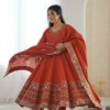 ZF 5016 Orange Roman Silk Gown with Embroidery Work. Wedding, Party, Festive, Events, Navratri, Exclusive Offer ₹2499. Delivery 4-6 Working Days. Shop now. | Gowns, Bollywood Gowns, Creative Gowns, Designer Gowns, Embroidered Gowns, Party Wear Gowns