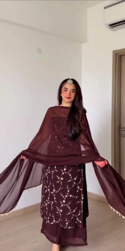 RTC 6067 Brown Faux Georgette Salwar Suit with Mirror Work & Embroidery Work. Get it for ₹2049. Delivery 4-6 Working Days. Shop now. | Jump Suits, Salwar suit, Casual Suits, Creative suits, Designer Suits, Palazzo Suits, Party Wear Suits, Patiala Suits, Straight Suits