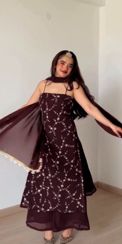 RTC 6067 Brown Faux Georgette Salwar Suit with Mirror Work & Embroidery Work. Get it for ₹2049. Delivery 4-6 Working Days. Shop now. | Jump Suits, Salwar suit, Casual Suits, Creative suits, Designer Suits, Palazzo Suits, Party Wear Suits, Patiala Suits, Straight Suits