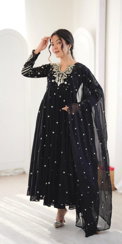 JF 056 Black Faux Georgette Salwar Suit with Mirror Work & Embroidery Work. Get it for ₹2349. Delivery 4-6 Working Days. Shop now. | Jump Suits, Salwar suit, Casual Suits, Creative suits, Designer Suits, Palazzo Suits, Party Wear Suits, Patiala Suits, Straight Suits