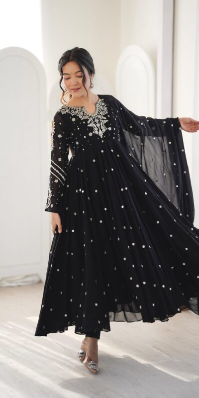 JF 056 Black Faux Georgette Salwar Suit with Mirror Work & Embroidery Work. Get it for ₹2349. Delivery 4-6 Working Days. Shop now. | Jump Suits, Salwar suit, Casual Suits, Creative suits, Designer Suits, Palazzo Suits, Party Wear Suits, Patiala Suits, Straight Suits