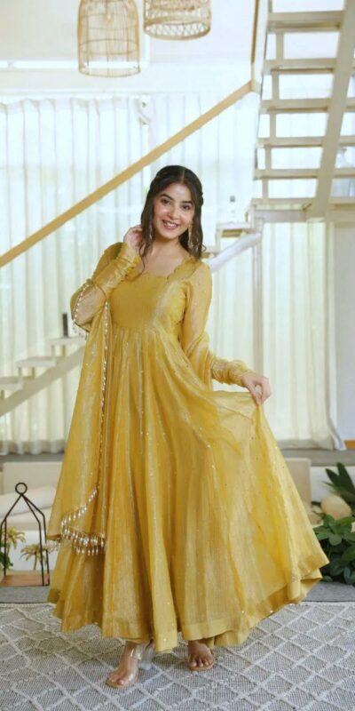 KD 1641 Gold in Salsa Silk Embroidery Work & Sequins Work Gown . Get it for ₹2899. Delivery 4-6 Working Days. Online Shop now. | Gowns, Bollywood Gowns, Creative Gowns, Designer Gowns, Embroidered Gowns, Party Wear Gowns