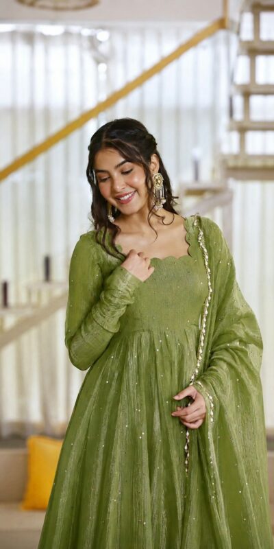 KD 1641 Green in Salsa Silk Embroidery Work & Sequins Work Gown . Get it for ₹2899. Delivery 4-6 Working Days. Online Shop now. | Gowns, Bollywood Gowns, Creative Gowns, Designer Gowns, Embroidered Gowns, Party Wear Gowns