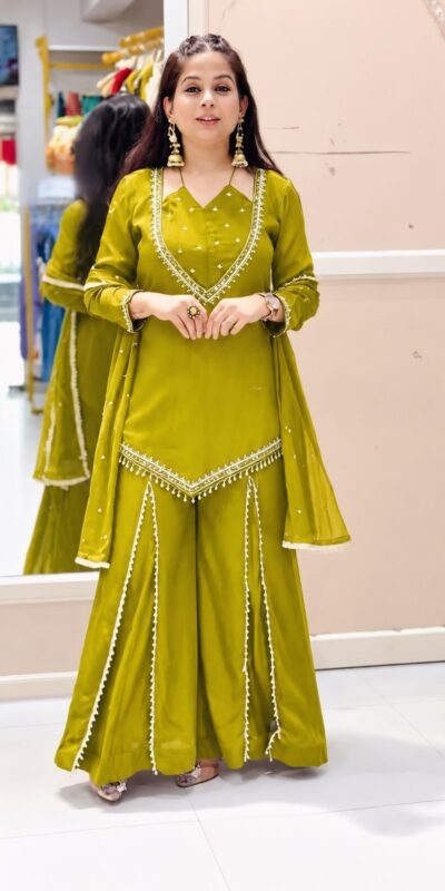 JF 054 Mehendi Color Roman Silk Salwar Suit with Embroidery Work. Available at ₹2399 only. Delivery 4-6 Working Days. Shop now. | Jump Suits, Salwar suit, Casual Suits, Creative suits, Designer Suits, Palazzo Suits, Party Wear Suits, Patiala Suits, Straight Suits