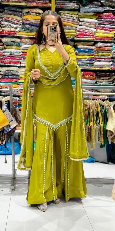 JF 054 Mehendi Color Roman Silk Salwar Suit with Embroidery Work. Available at ₹2399 only. Delivery 4-6 Working Days. Shop now. | Jump Suits, Salwar suit, Casual Suits, Creative suits, Designer Suits, Palazzo Suits, Party Wear Suits, Patiala Suits, Straight Suits