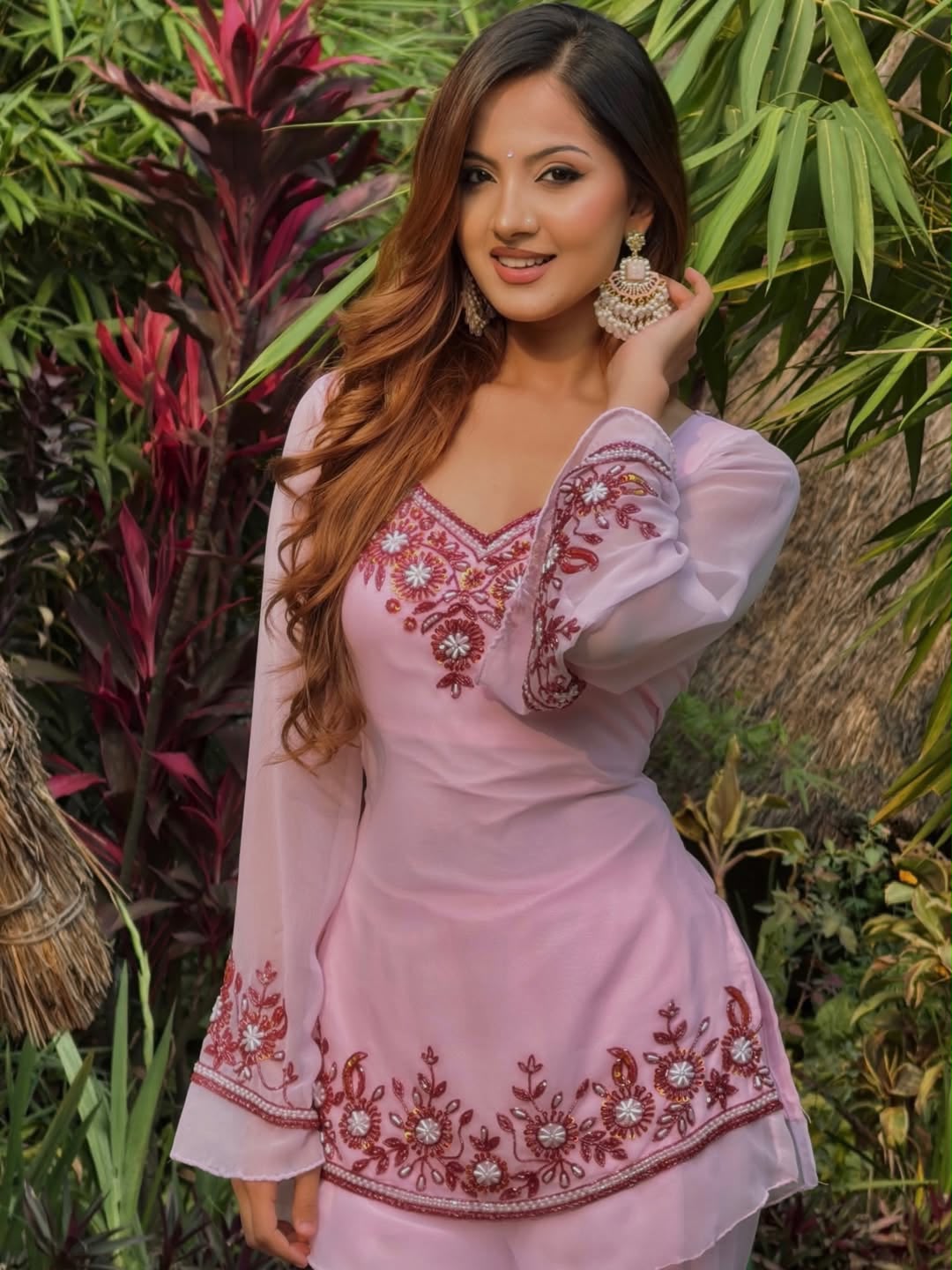 MF 509 Pink Faux Georgette Salwar Suit with Embroidery Work. Available at ₹1999 only. Delivery 4-6 Working Days. Shop now. | Jump Suits, Tops & Bottoms, Track Suits, Salwar suit, Casual Suits, Creative suits, Designer Suits, Palazzo Suits, Party Wear Suits, Patiala Suits, Straight Suits, Trendy Wear