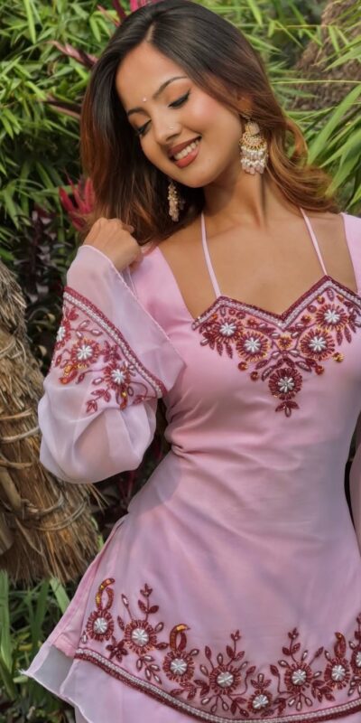 MF 509 Pink Faux Georgette Salwar Suit with Embroidery Work. Available at ₹1999 only. Delivery 4-6 Working Days. Shop now. | Jump Suits, Tops & Bottoms, Track Suits, Salwar suit, Casual Suits, Creative suits, Designer Suits, Palazzo Suits, Party Wear Suits, Patiala Suits, Straight Suits, Trendy Wear