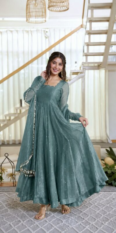 KD 1641 Teal in Salsa Silk Embroidery Work & Sequins Work Gown . Get it for ₹2899. Delivery 4-6 Working Days. Online Shop now. | Gowns, Bollywood Gowns, Creative Gowns, Designer Gowns, Embroidered Gowns, Party Wear Gowns